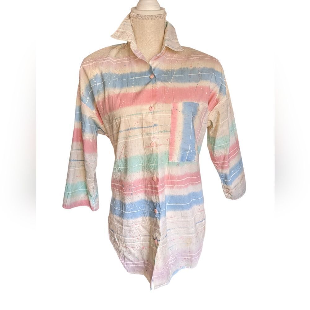 80s 90s Vintage California Connection rainbow tie dye paint splatter top‎ Women